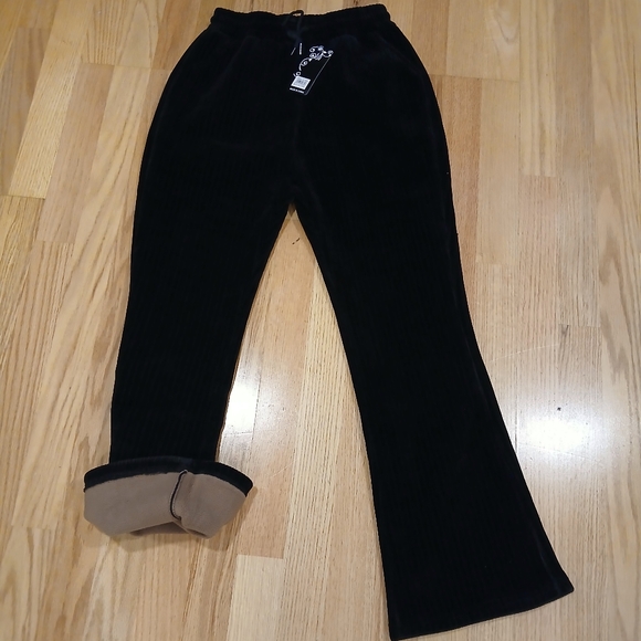 High-Waisted Corduroy Heavy/StretchyFleece-Lined Wide Leg/Flare Pants L-XL - Picture 2 of 7